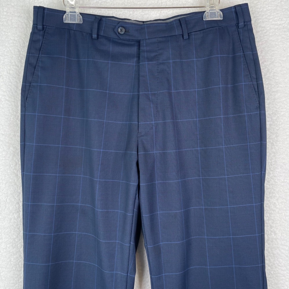 J Hilburn Mens Blue Glen Plaid Wool Dress Pants Vitale Barberis Canonico 35x29.5